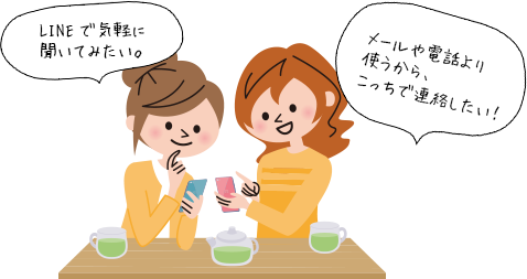 LINEで気軽に 聞いてみたい。 メールや電話より 使うから、こっちで連絡したい！